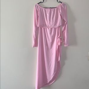 Pink off the shoulder set with a split skirt